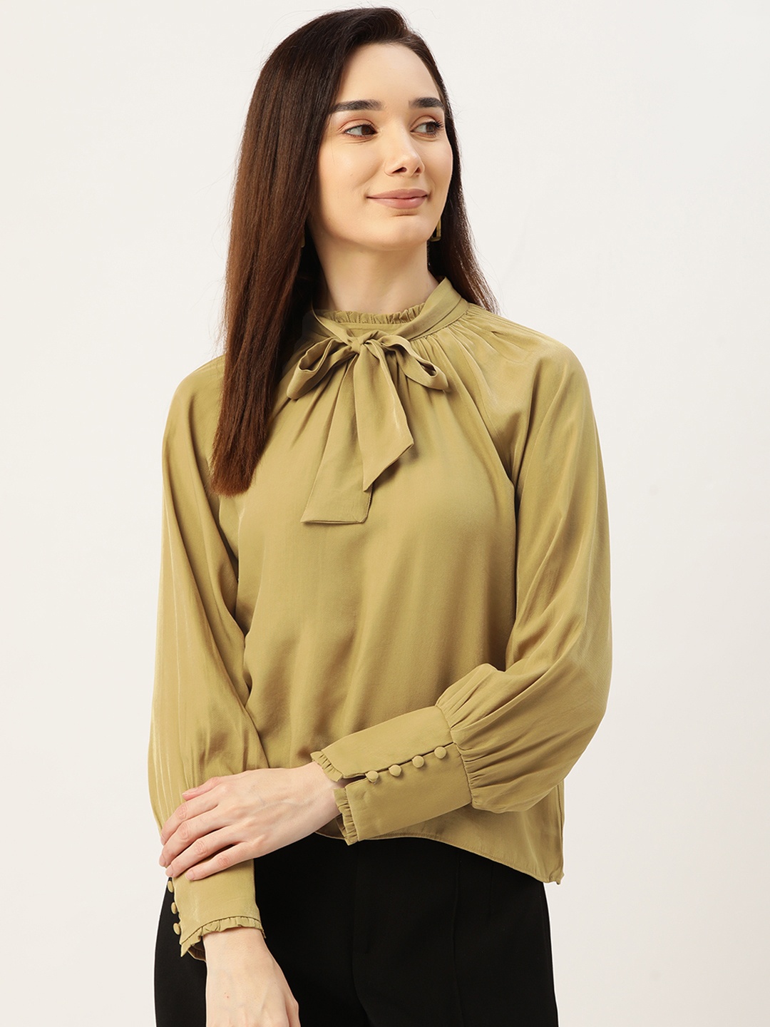 

Madame Women Green Keyhole Neck Top