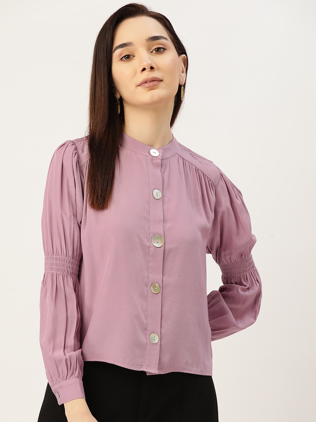 

Madame Mauve Solid Shirt Style Top