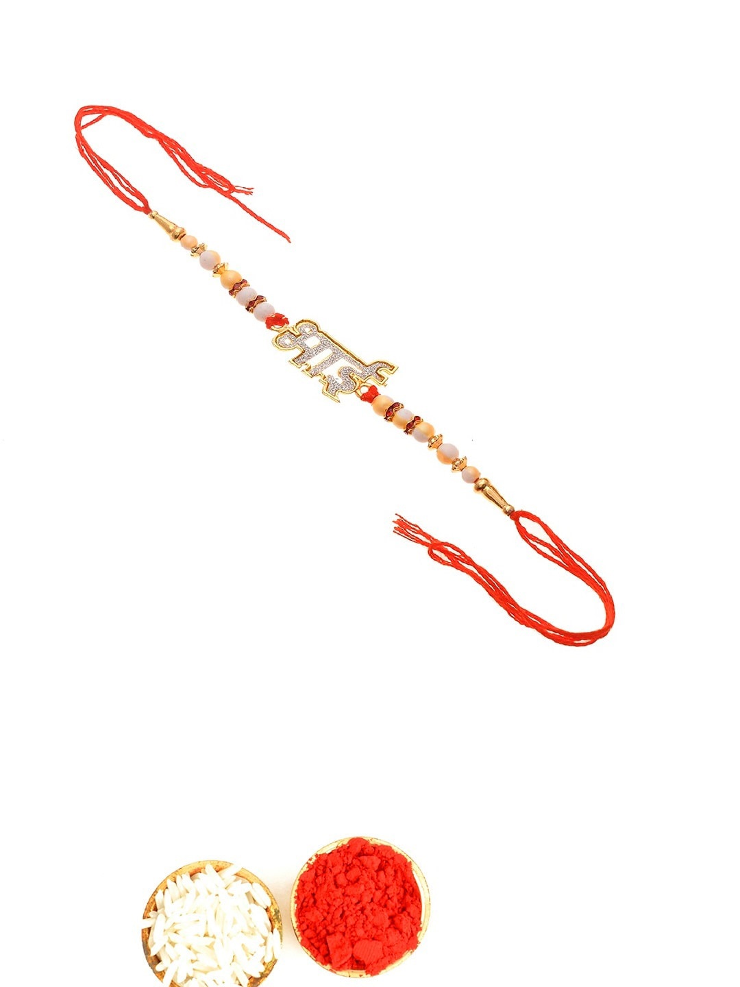 

Shoshaa Red & Gold Toned Beaded Thread Rakhi