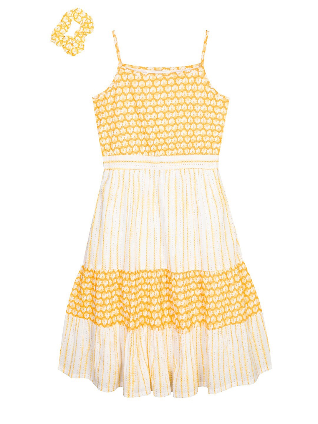 

Budding Bees Girls Yellow & Cream-Coloured Floral Printed Dress