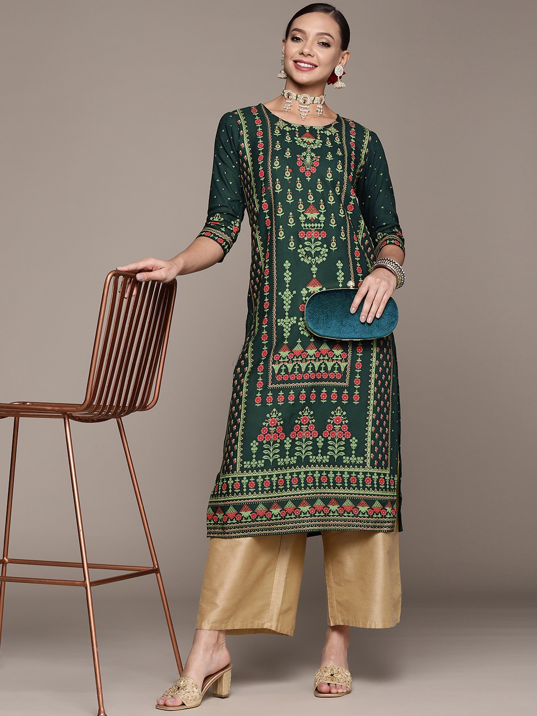 

Anubhutee Women Green Ethnic Motifs Printed Kurta