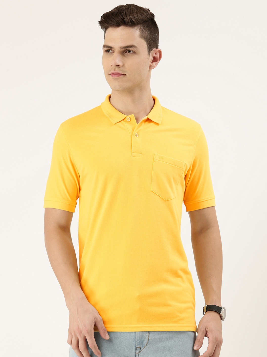 

Peter England Men Yellow Polo Collar T-shirt