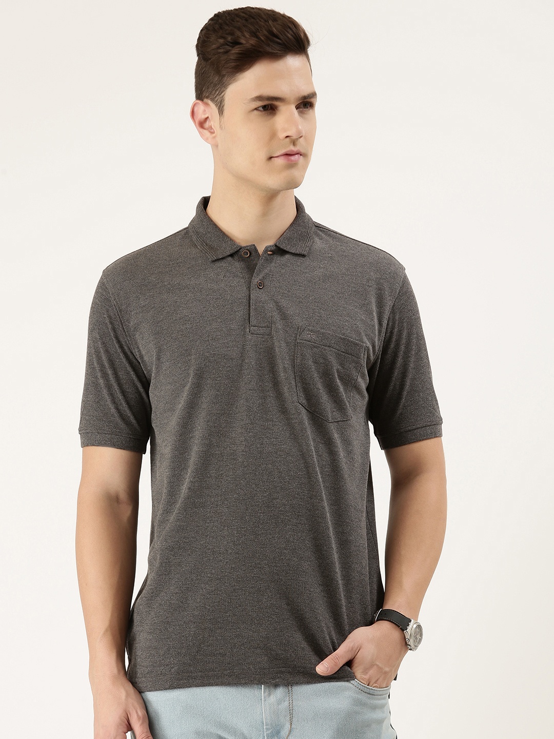 

Peter England Men Grey Melange Polo Collar T-shirt