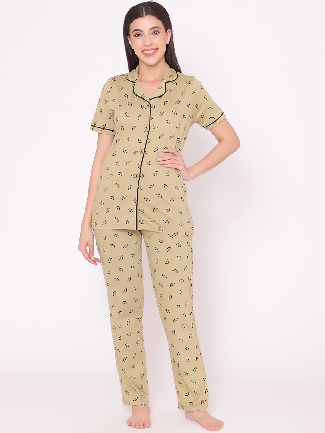 

TITTLI Women Brown & Black Printed Night suit