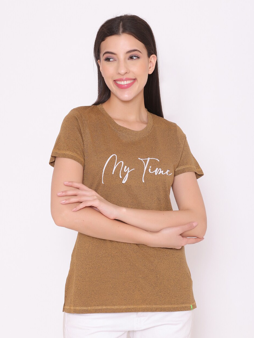 

TITTLI Women Brown Printed Applique T-shirt