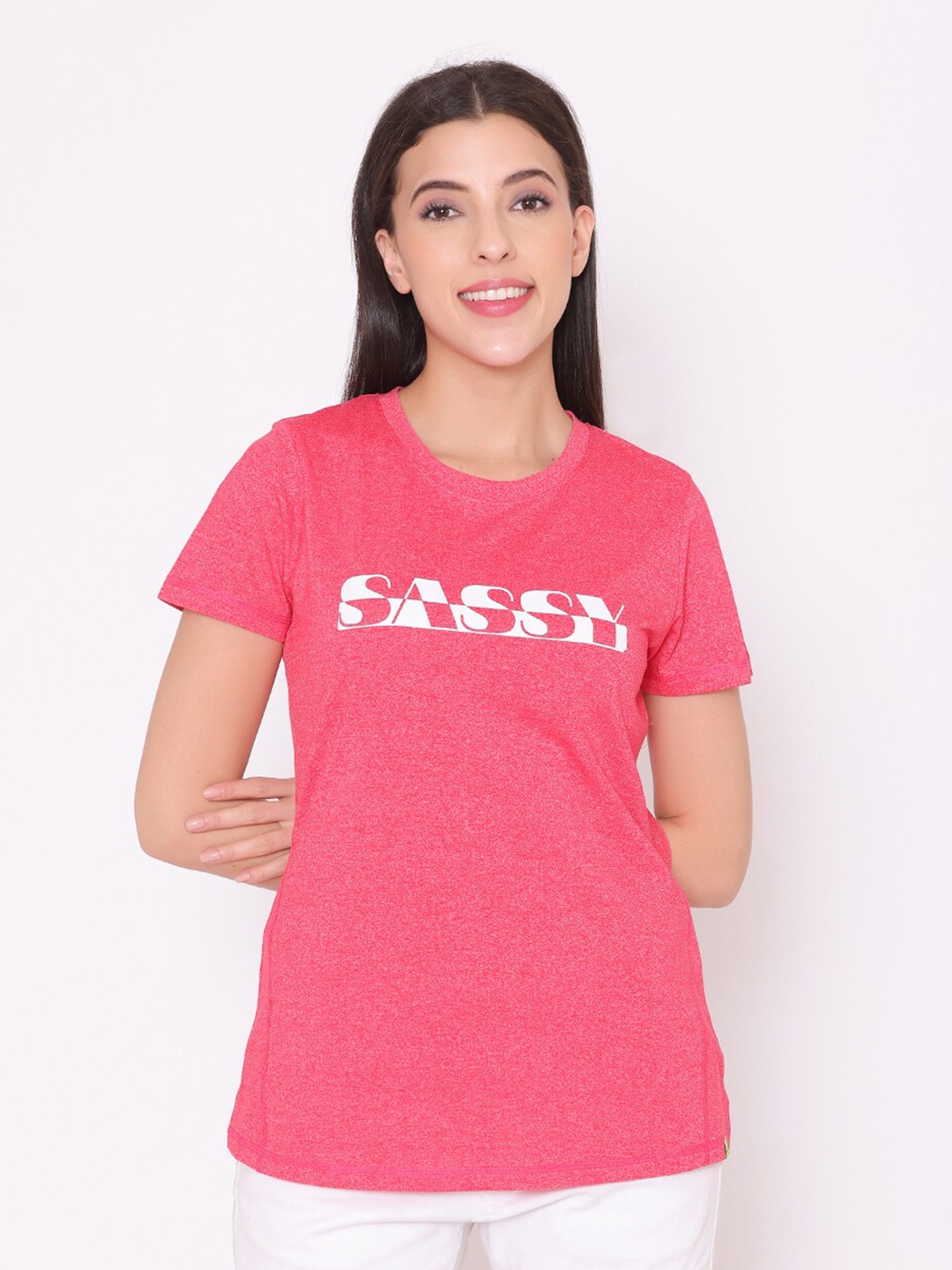 

TITTLI Women Red & brink pink Applique T-shirt