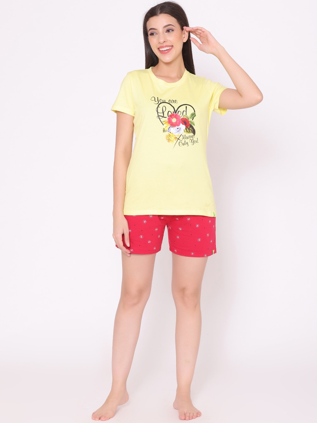 

TITTLI Women Yellow & Red Printed Night suit