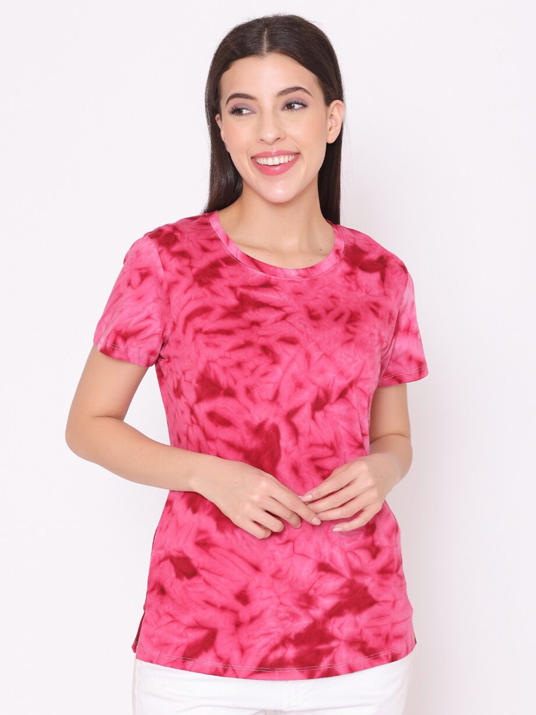 

TITTLI Women Pink Tie Dye Cotton T-shirt