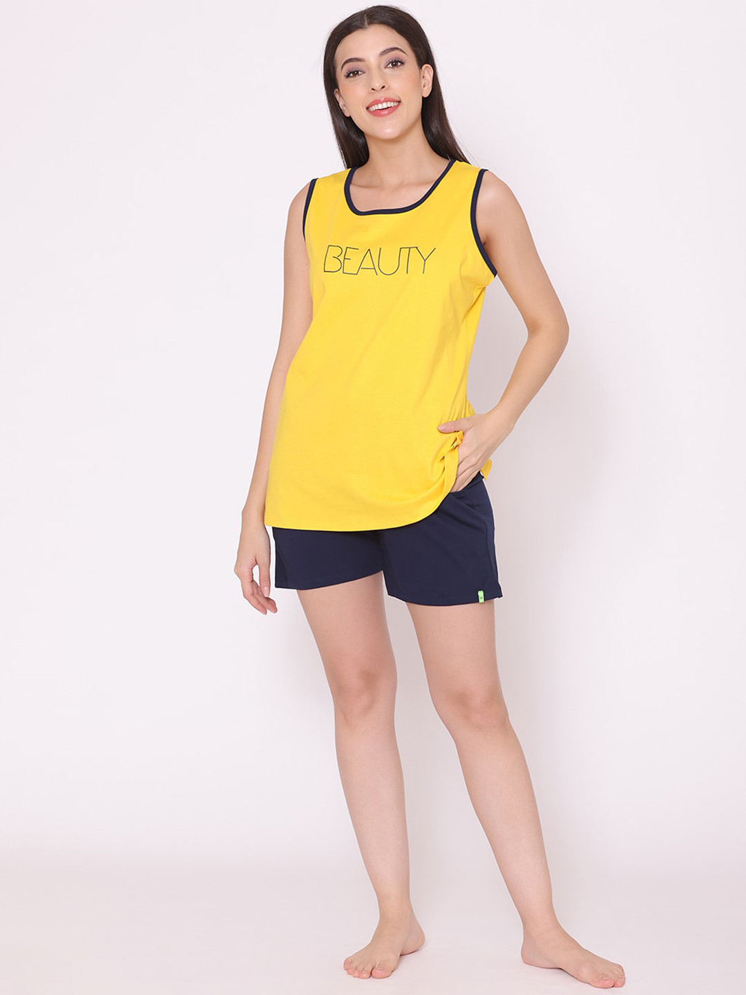 

TITTLI Women Yellow & Blue Printed Night suit