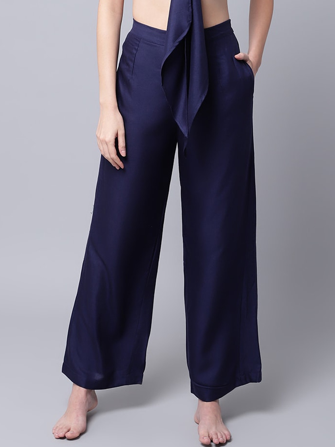 

EROTISSCH Women Solid High-Rise Ankle Length Beachwear Trousers, Navy blue
