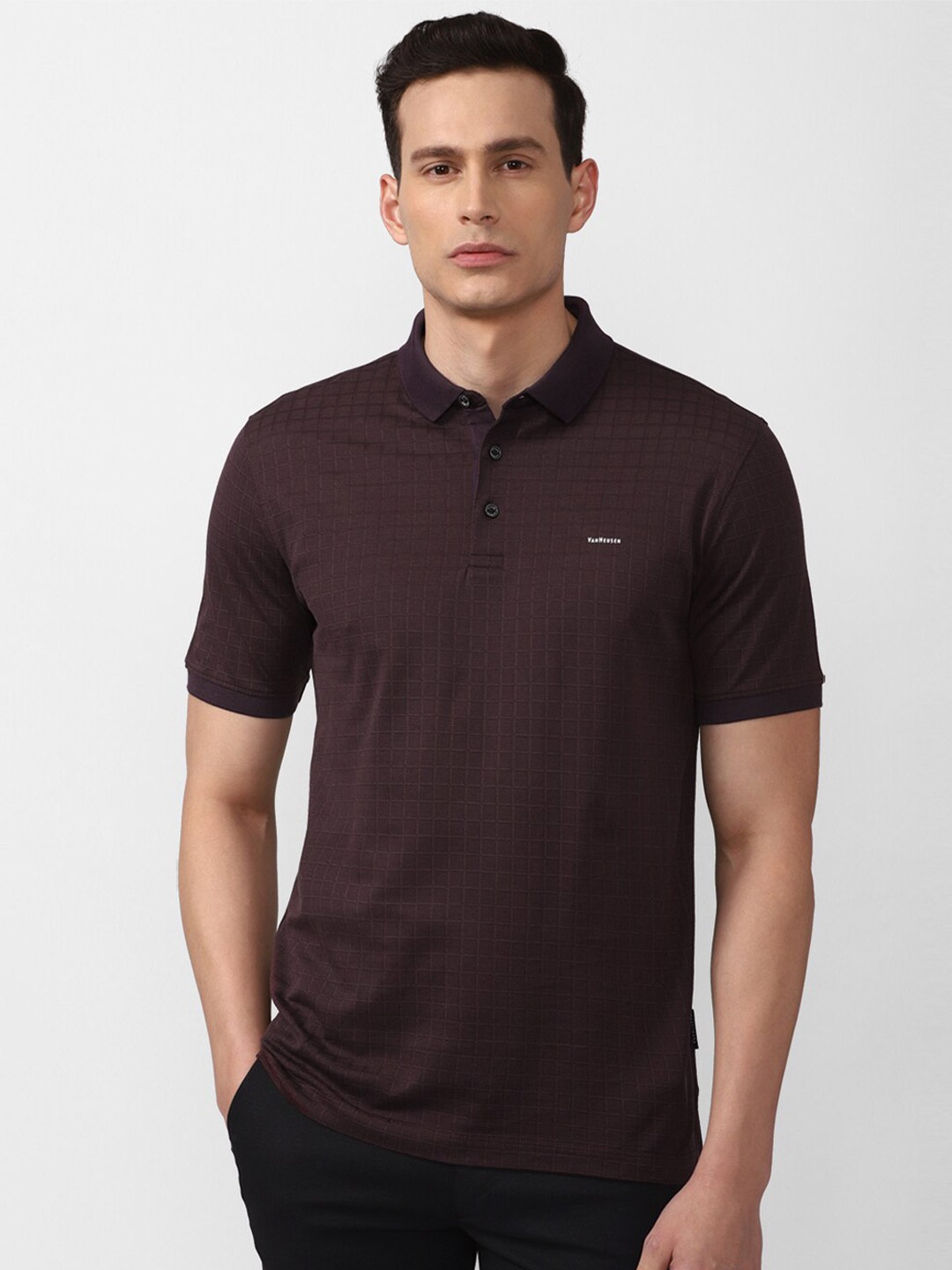 

Van Heusen Men Purple Checked Polo Collar T-shirt