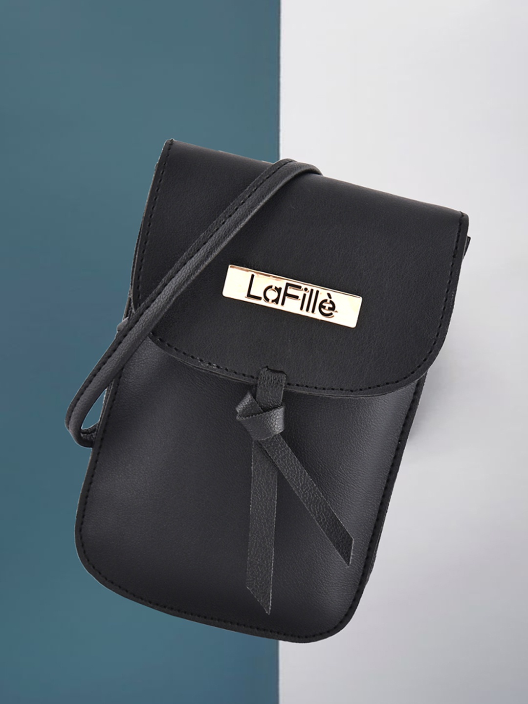 

LaFille Black PU Structured Sling Bag with Bow Detail