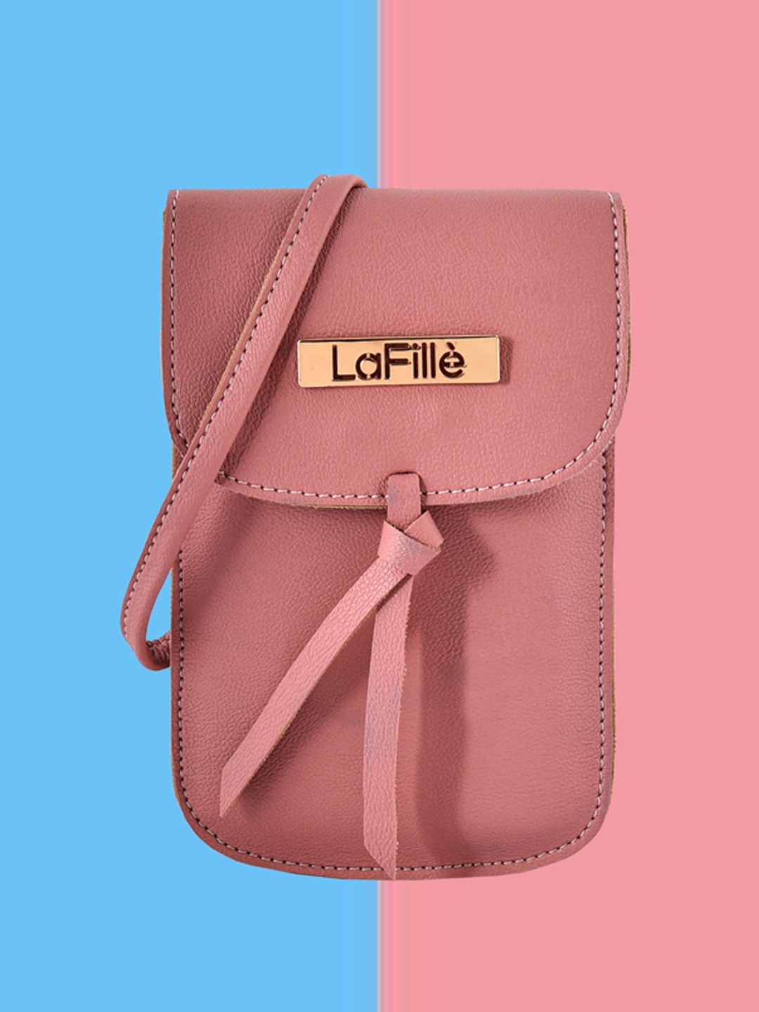 

LaFille Peach-Coloured PU Structured Sling Bag with Applique