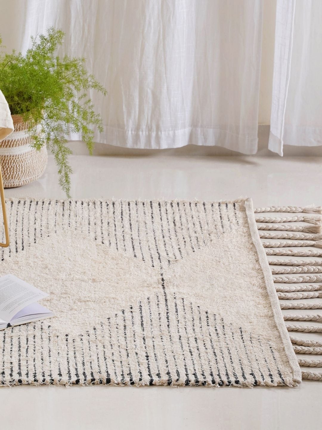 

Nestasia Beige Geometric Woven Design Carpet Rug