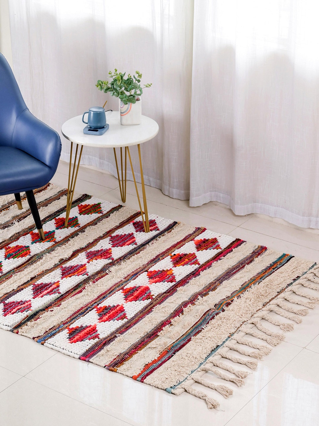 

Nestasia Red & Beige Printed Cotton BOHO Delilah Carpet