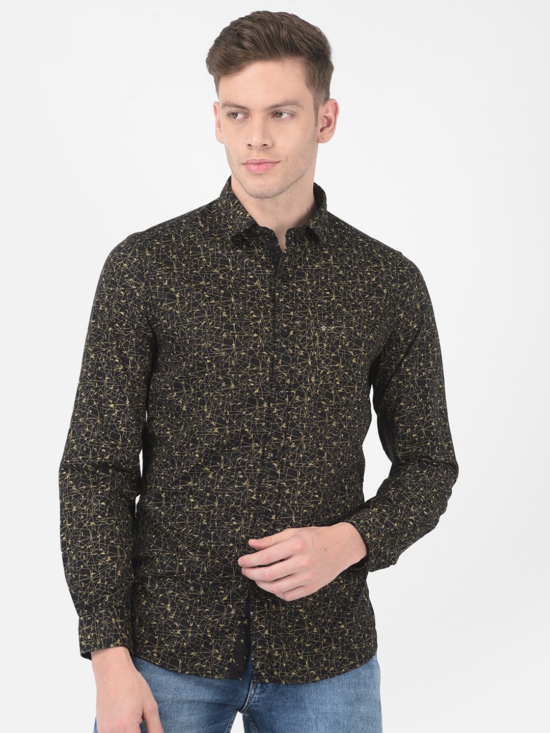

Turtle Men Black Slim Fit Printed Semiformal Shirt