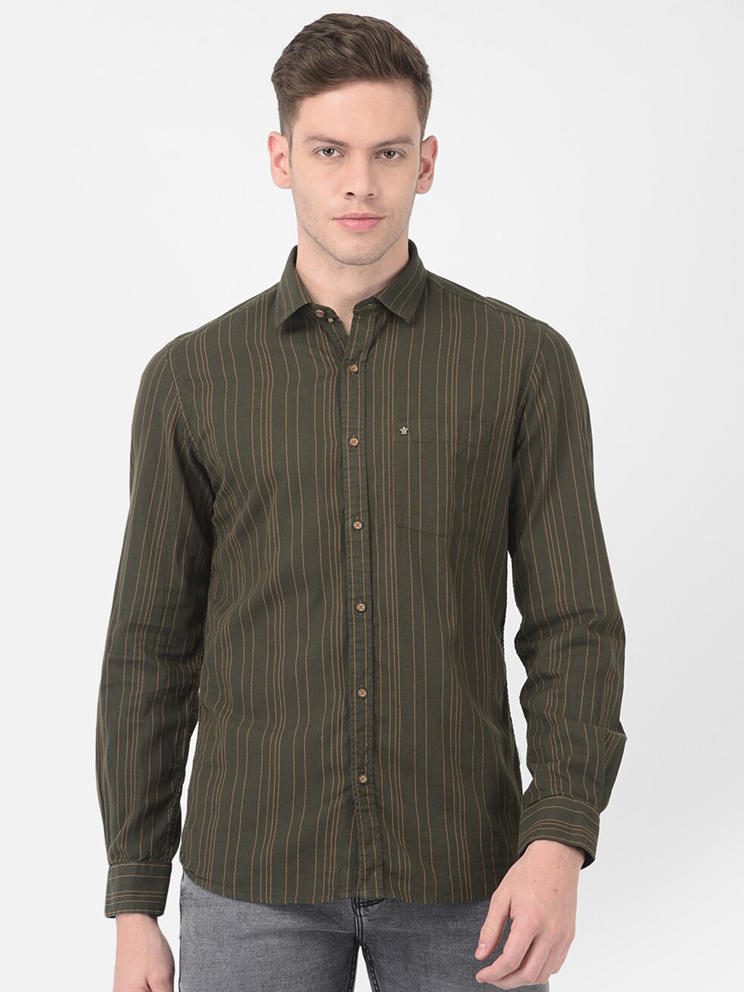 

Turtle Men Green Slim Fit Striped Semiformal Shirt