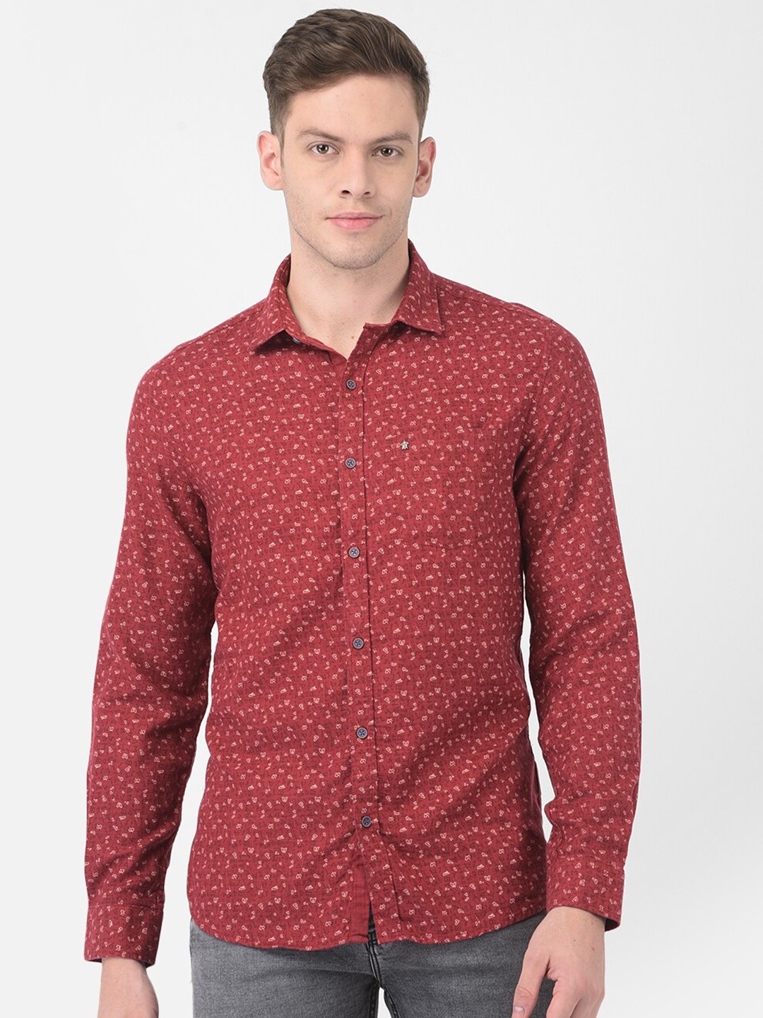 

Turtle Men Red Slim Fit Floral Printed Semiformal Shirt