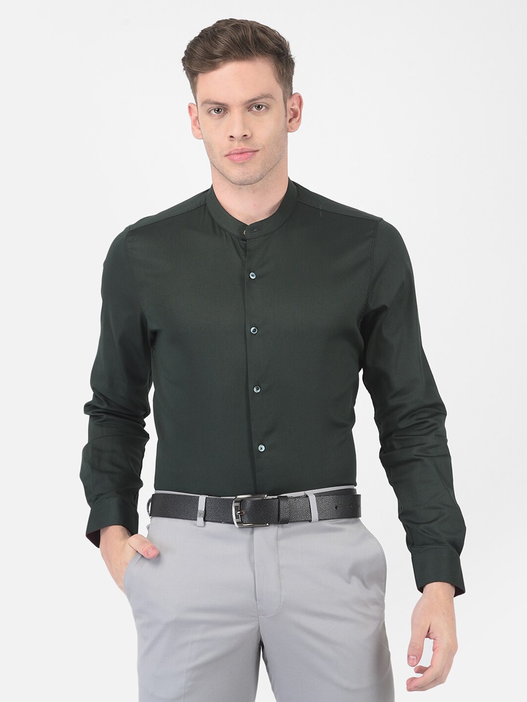 

Turtle Men Black Slim Fit Semiformal Shirt, Olive