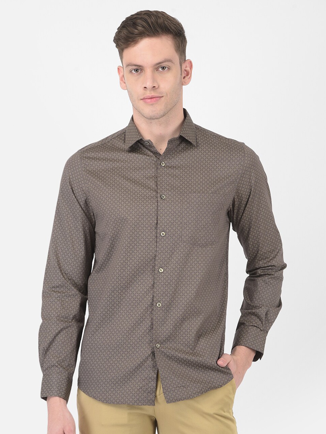 

Turtle Men Brown Slim Fit Printed Pure cotton Semiformal Shirt