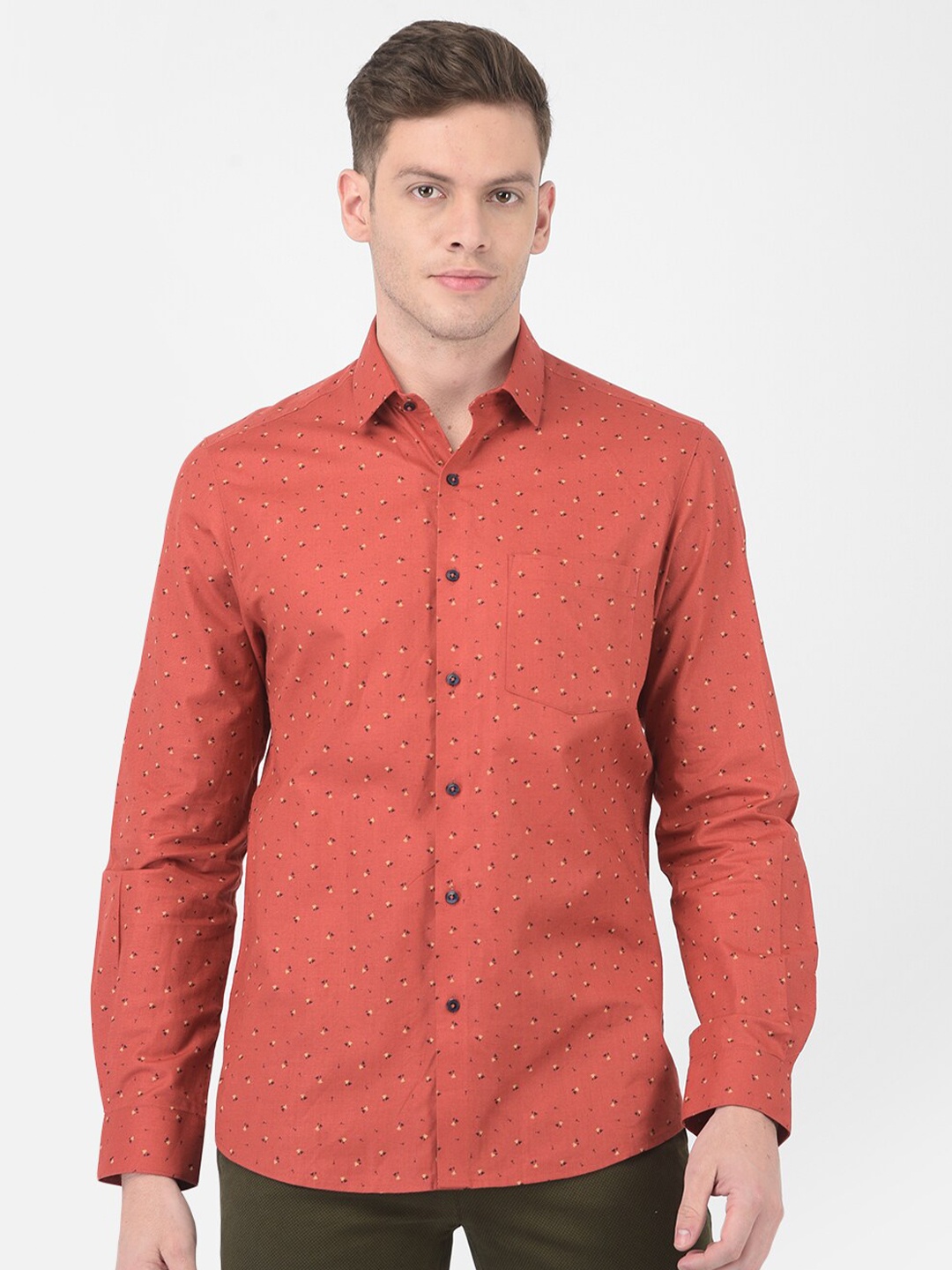 

Turtle Men Red Cotton Linen Regular Fit Printed Shirt