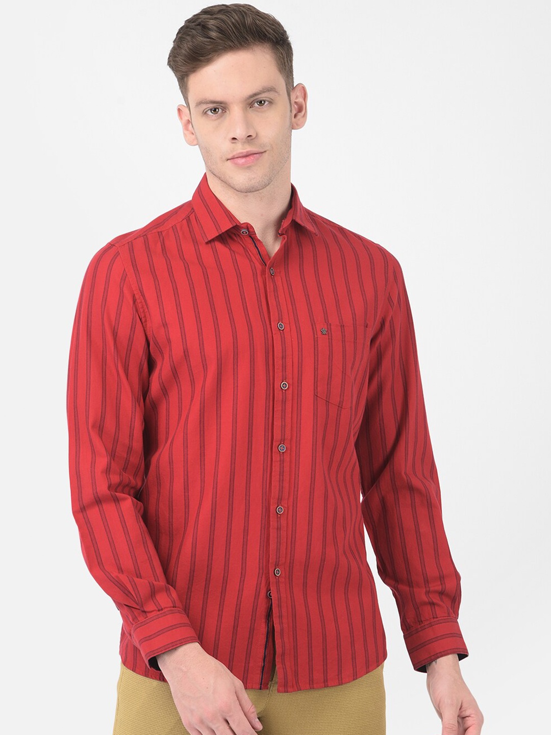

Turtle Men Red Slim Fit Striped Semiformal Shirt