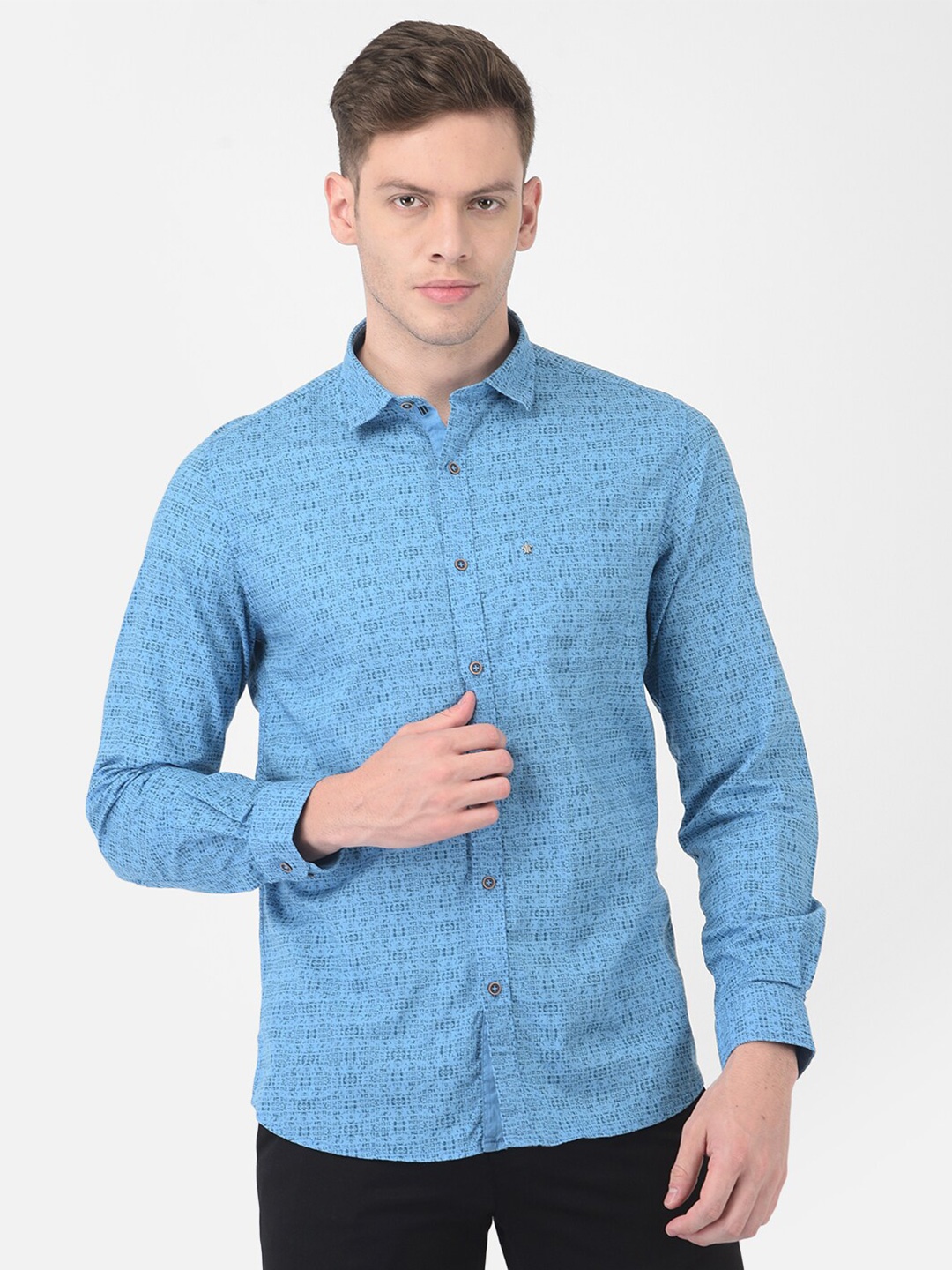 

Turtle Men Blue Slim Fit Floral Printed Semiformal Shirt