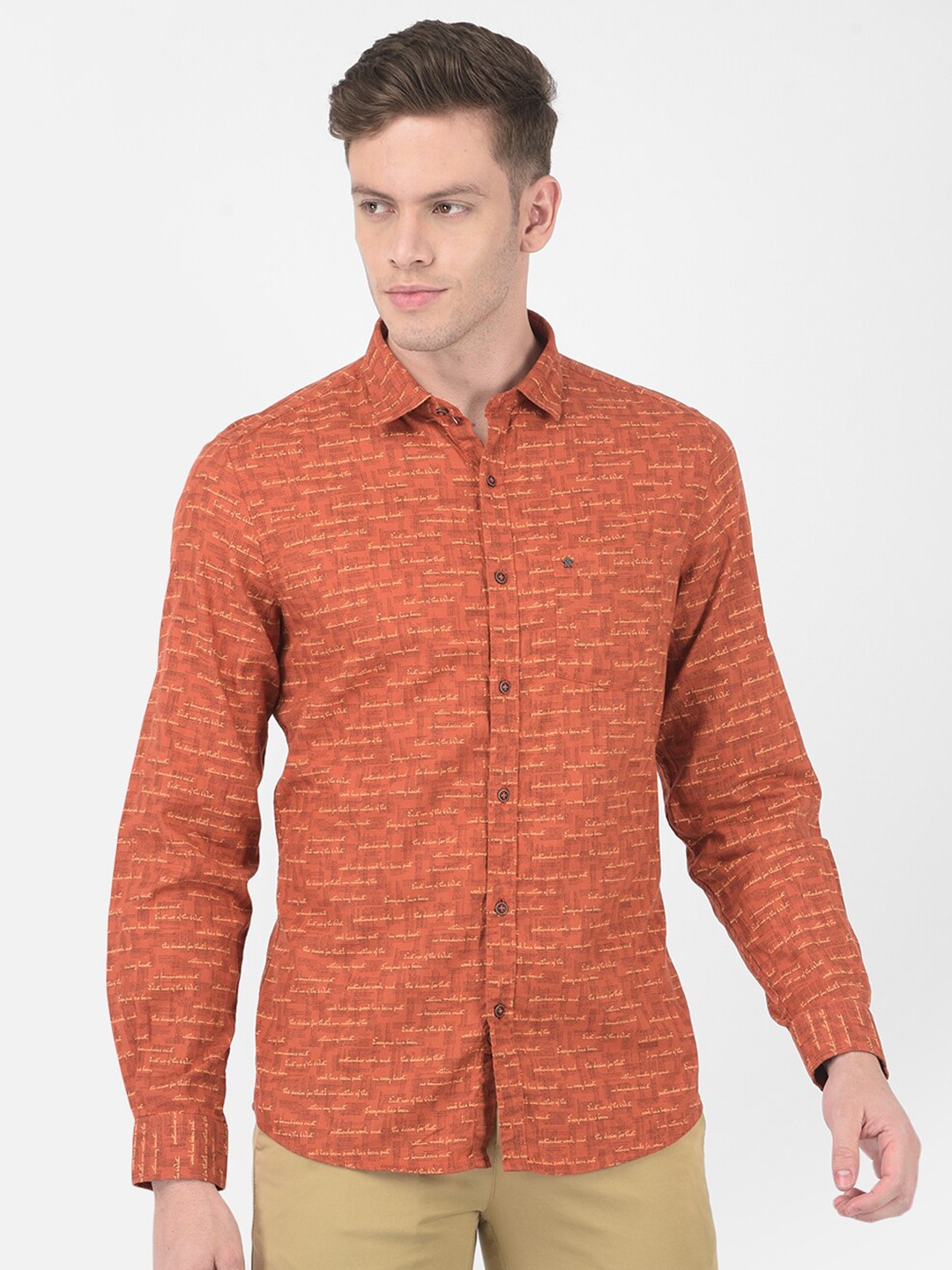 

Turtle Men Orange Slim Fit Printed Casual Shirt