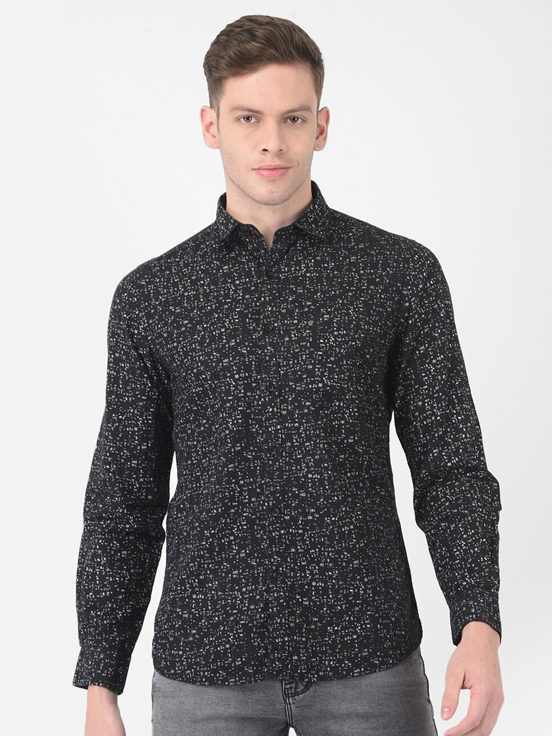 

Turtle Men Black Slim Fit Floral Printed Semiformal Shirt