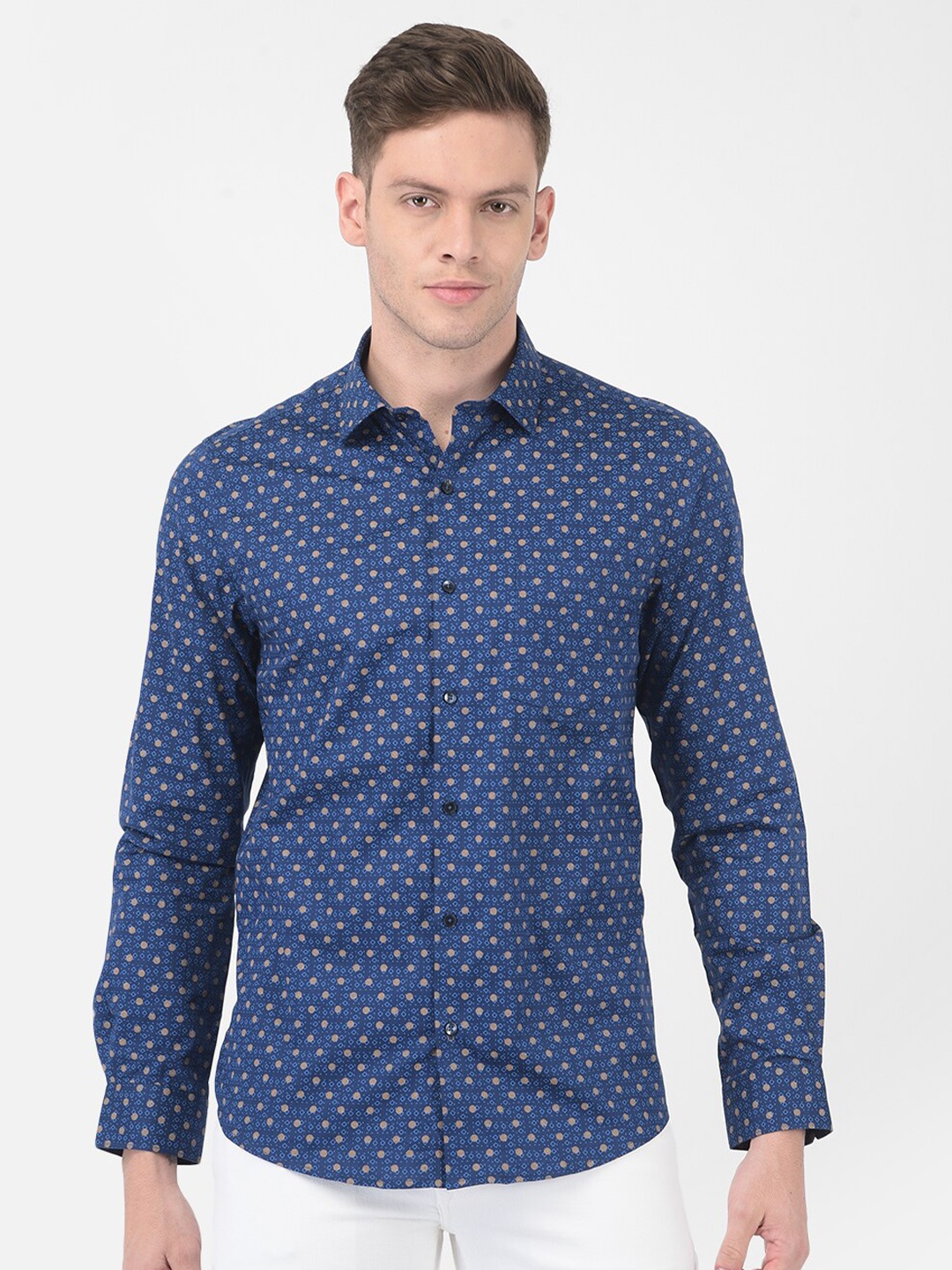 

Turtle Men Navy Blue Slim Fit Printed Semiformal Shirt