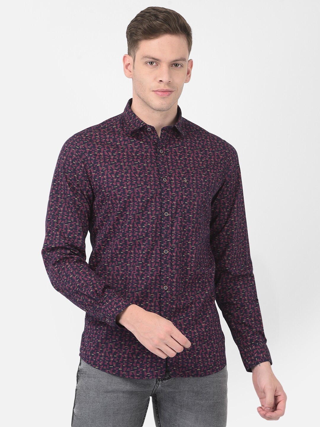 

Turtle Men Navy Blue Slim Fit Printed Semiformal Cotton Shirt