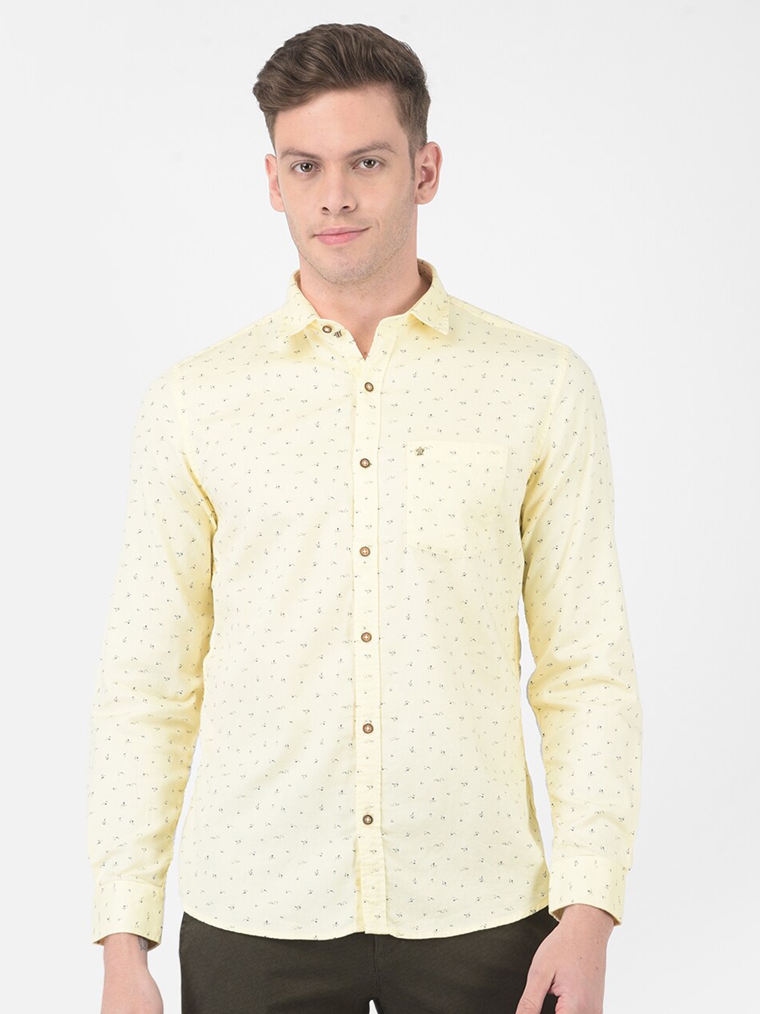 

Turtle Men Cream-Coloured Slim Fit Printed Semiformal Shirt