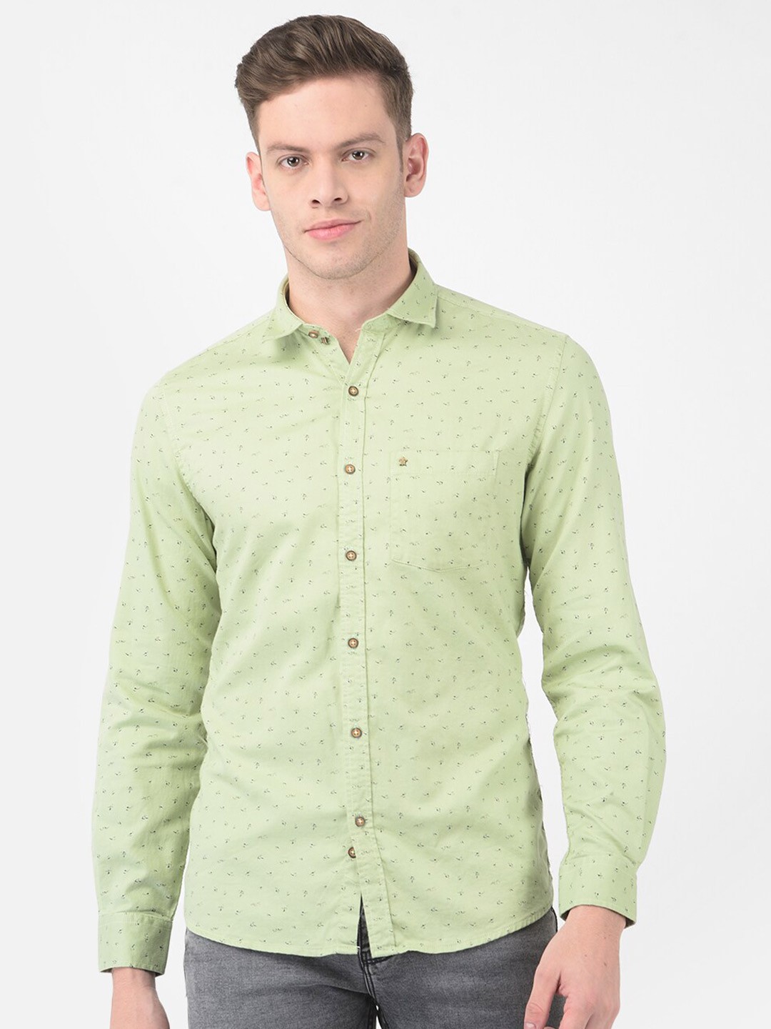 

Turtle Men Green Slim Fit Printed Pure Cotton Semiformal Shirt