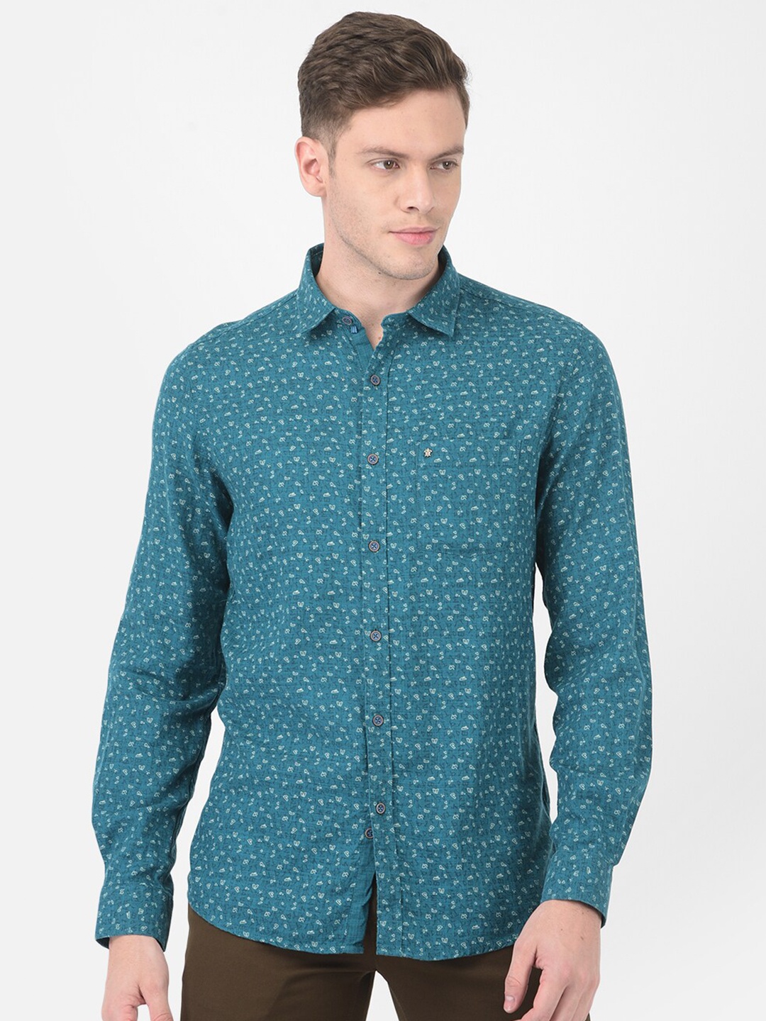 

Turtle Men Blue Slim Fit Floral Printed Semiformal Shirt