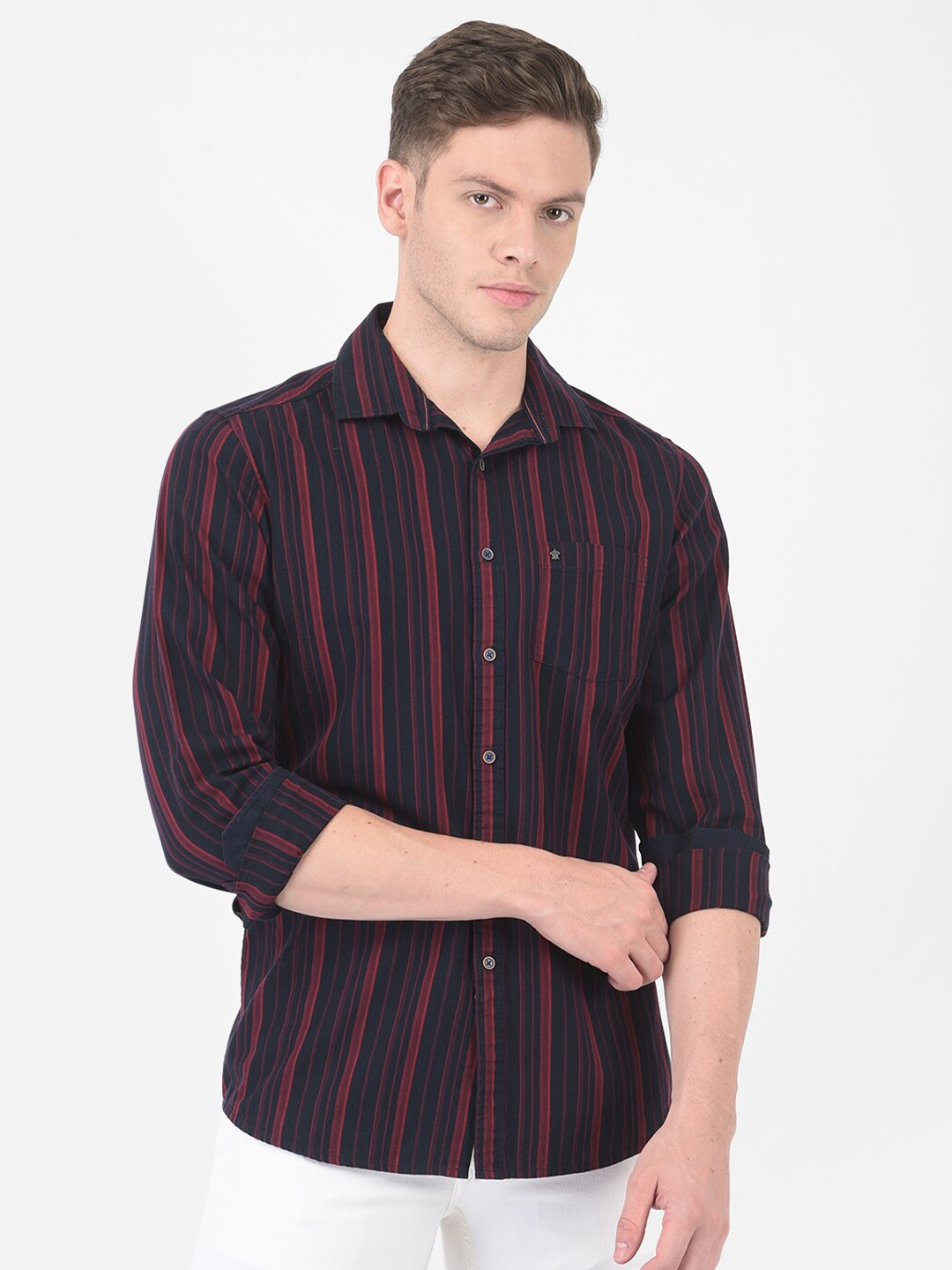 

Turtle Men Navy Blue Slim Fit Striped Semiformal Shirt