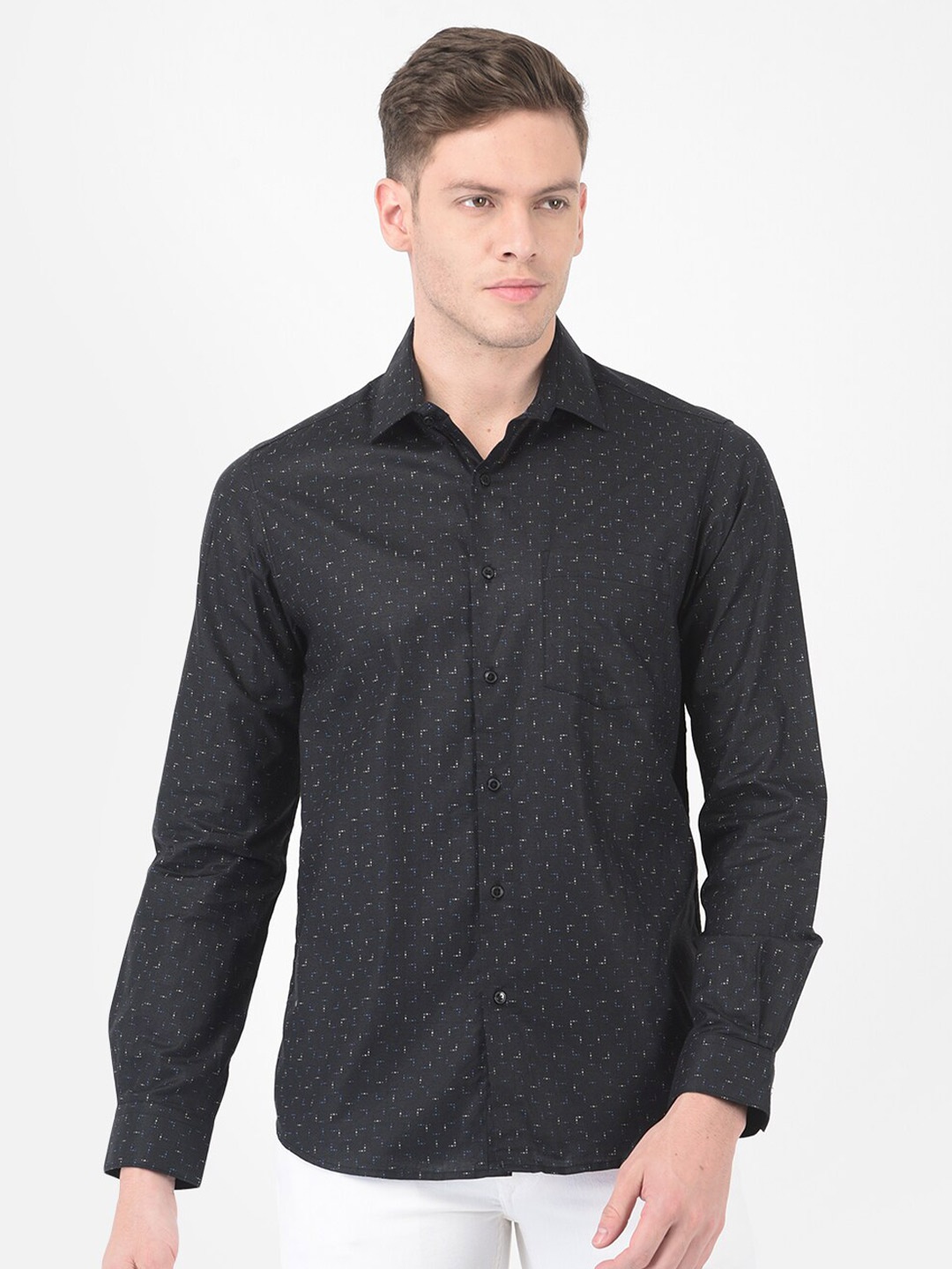 

Turtle Men Black Printed Semiformal Shirt