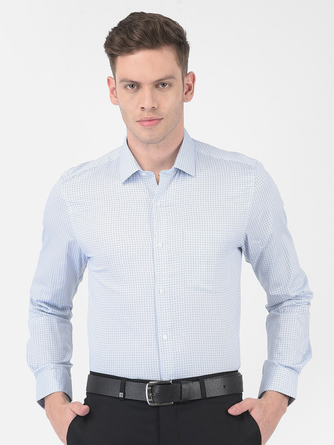 

Turtle Men Light Blue Striped Cotton Regular Fit Semiformal Shirt