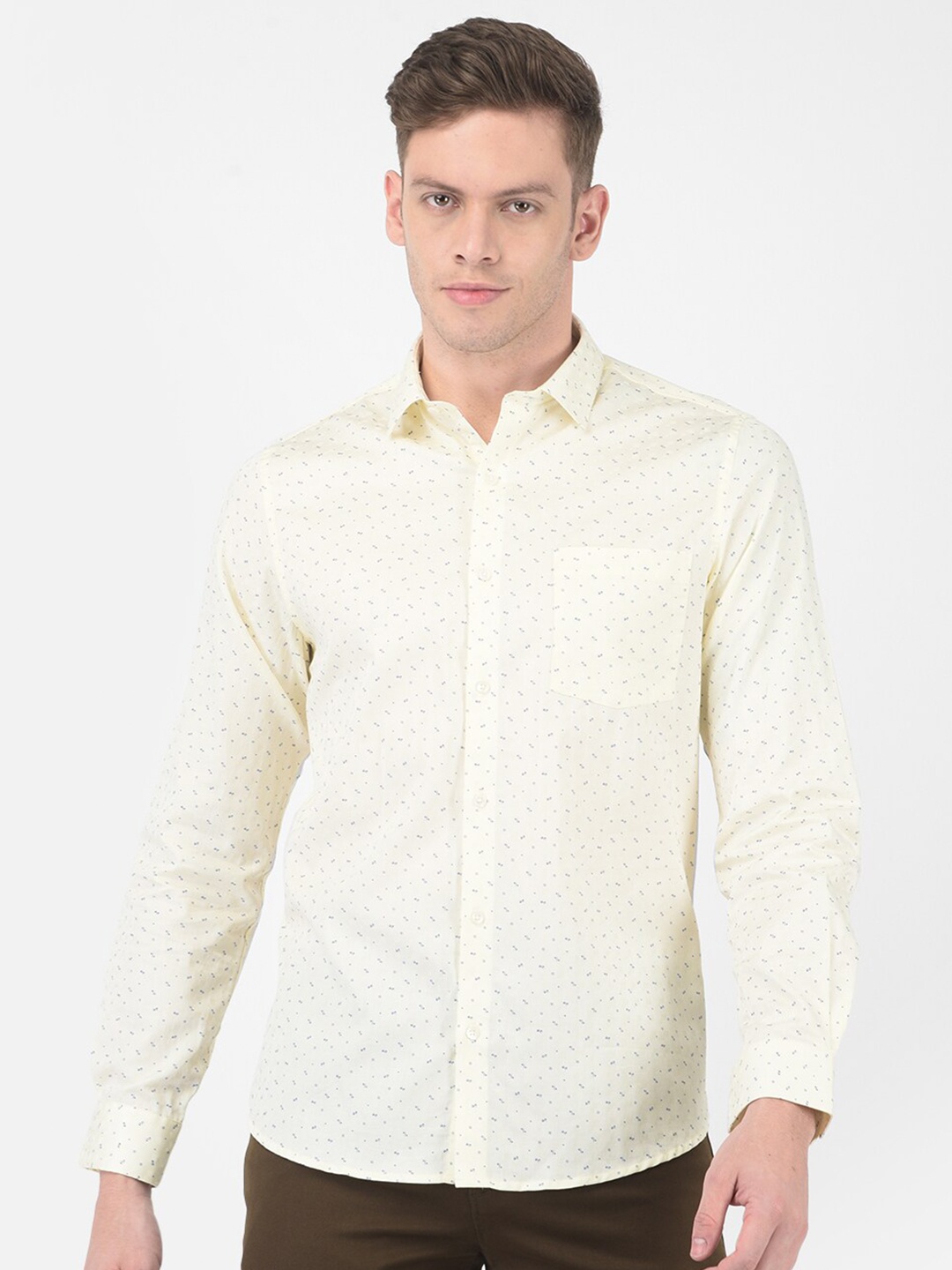 

Turtle Men's Cream-Coloured Printed Semiformal Shirt