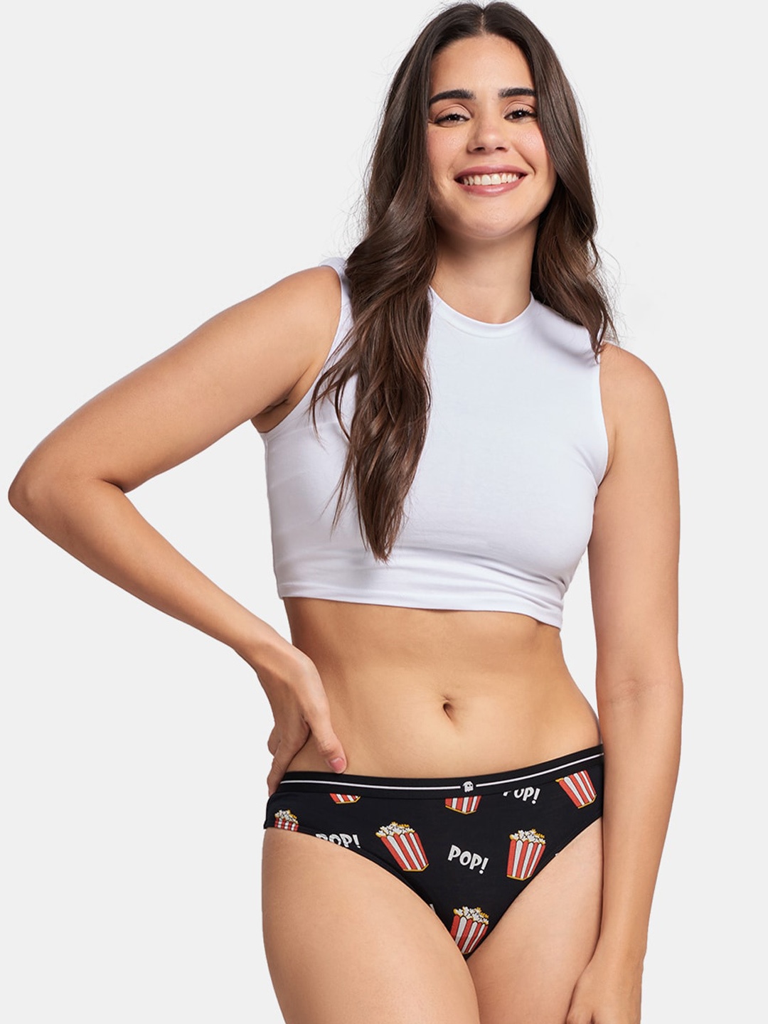 

The Souled Store Women Black Printed Mid-Rise Bikini Briefs