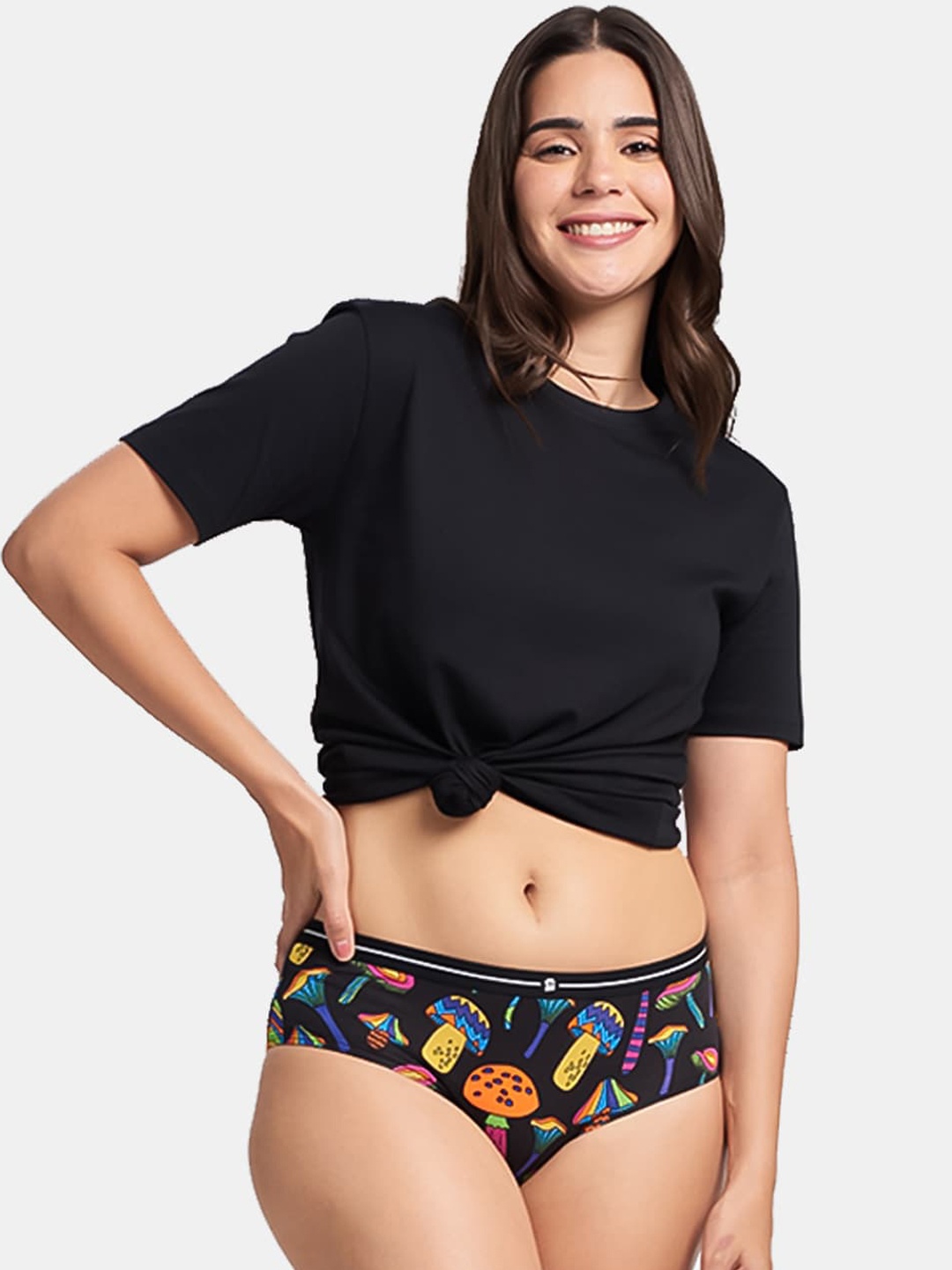 

The Souled Store Women Black Mushroom Printed Hipster Briefs
