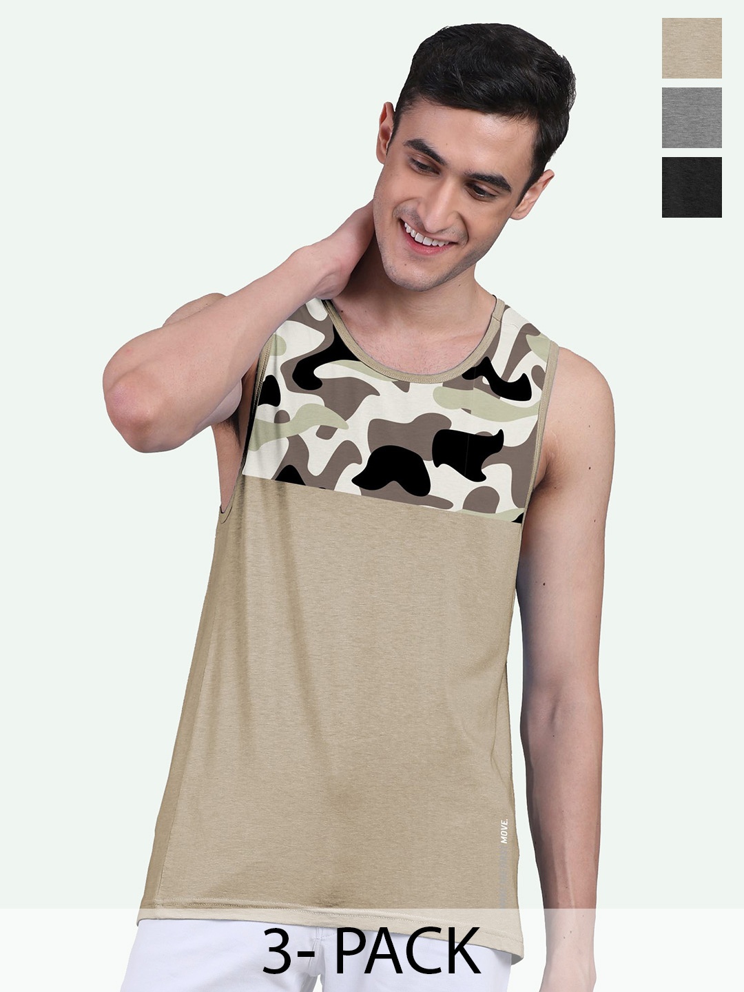 

FREECULTR Men Pack Of 3 Printed Bamboo Innerwear Vests, Brown