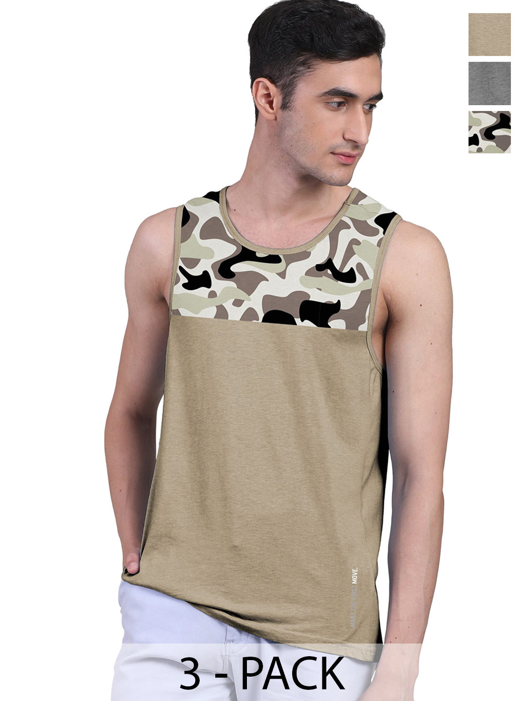

FREECULTR Men Pack of 3 Printed Bamboo Cotton Innerwear Vest, Beige