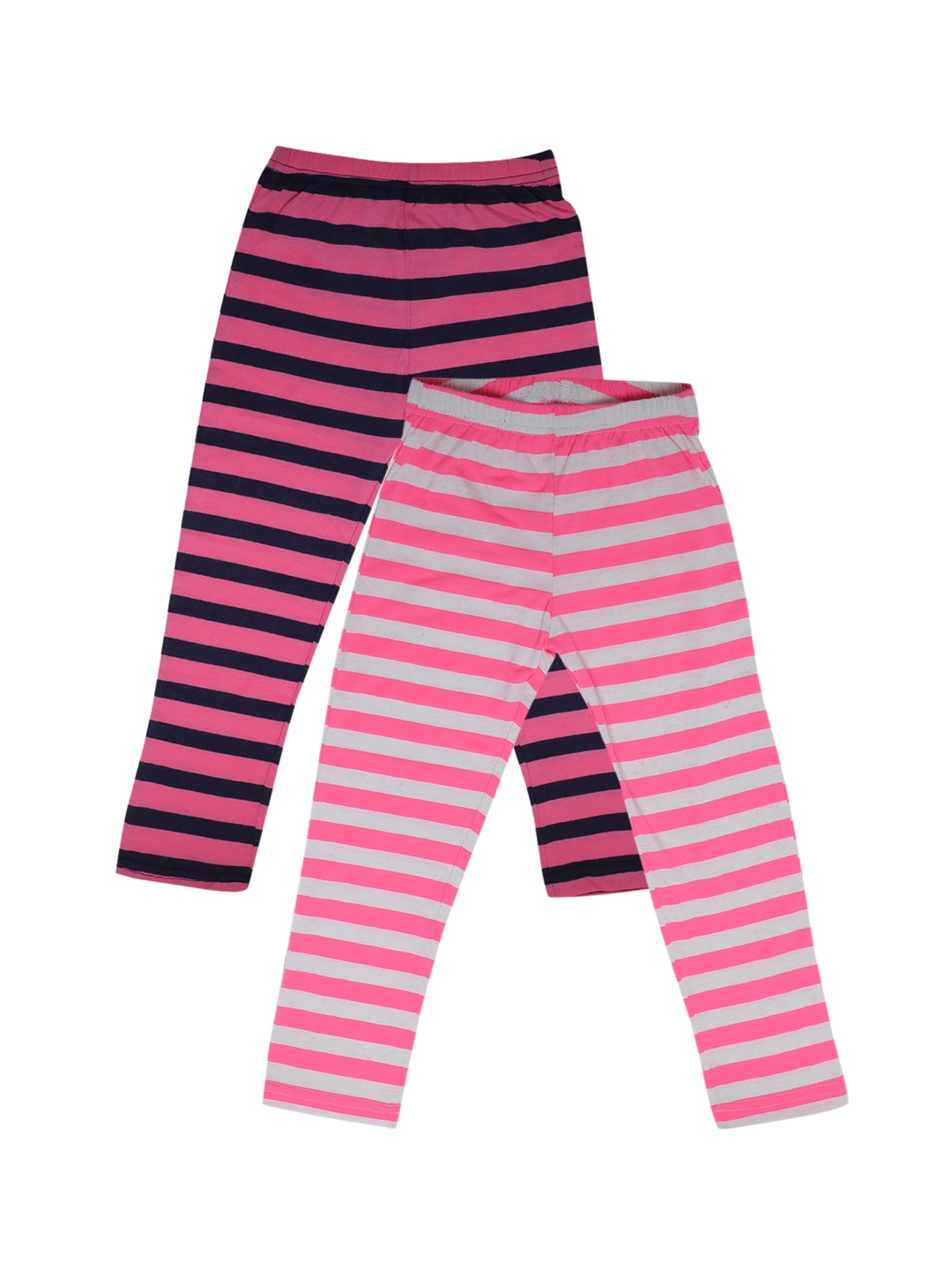 

earth conscious Kids Pack of 2 Striped Pure Cotton Lounge Pants, Pink