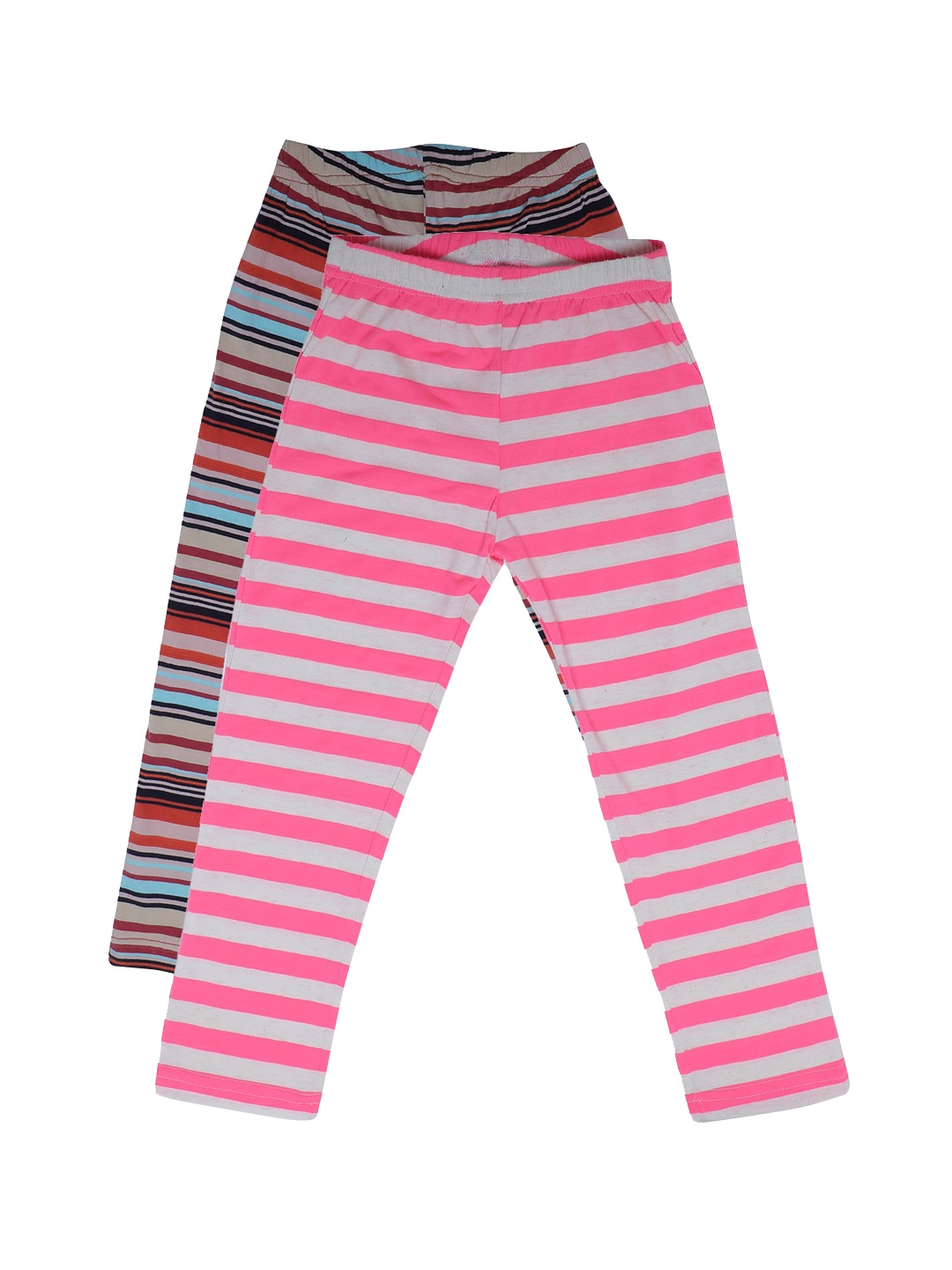 

earth conscious Kids Pack Of 2 Pink & Red Striped Pure Cotton Lounge Pants