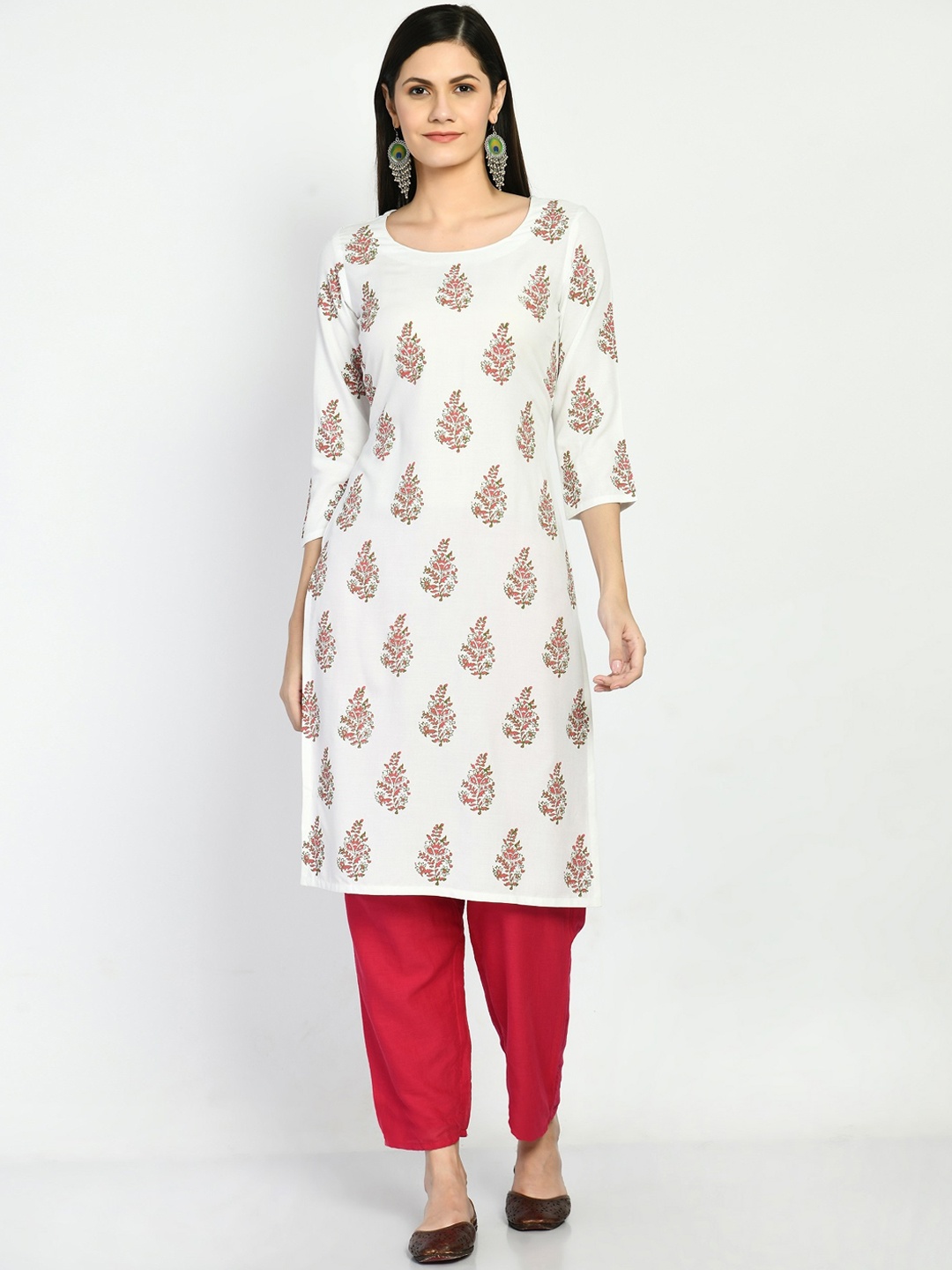 

Akshatani Women White Hand Block Printed Kurta