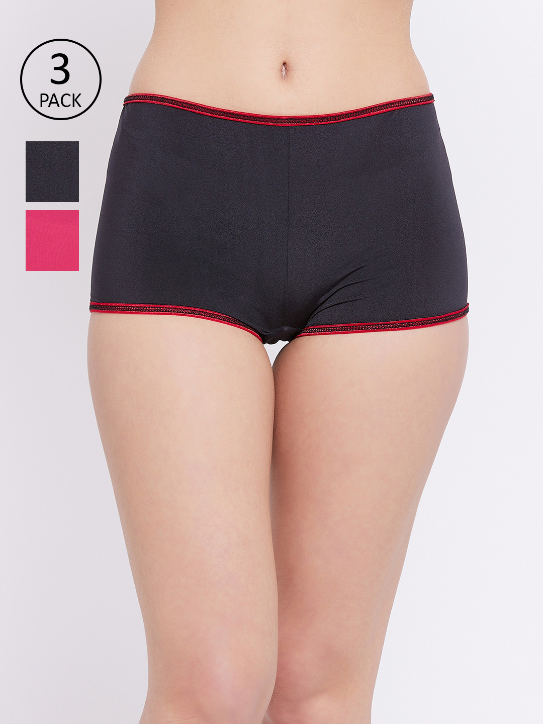 

SECRETS BY ZEROKAATA Women Pack of 3 Black & Red Assorted Boy Shorts Briefs