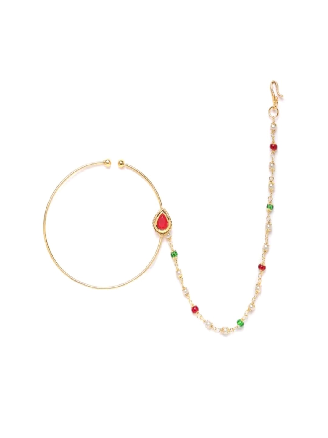 

Runjhun Women Gold-Plated & Kundan Studded Spring Nosering