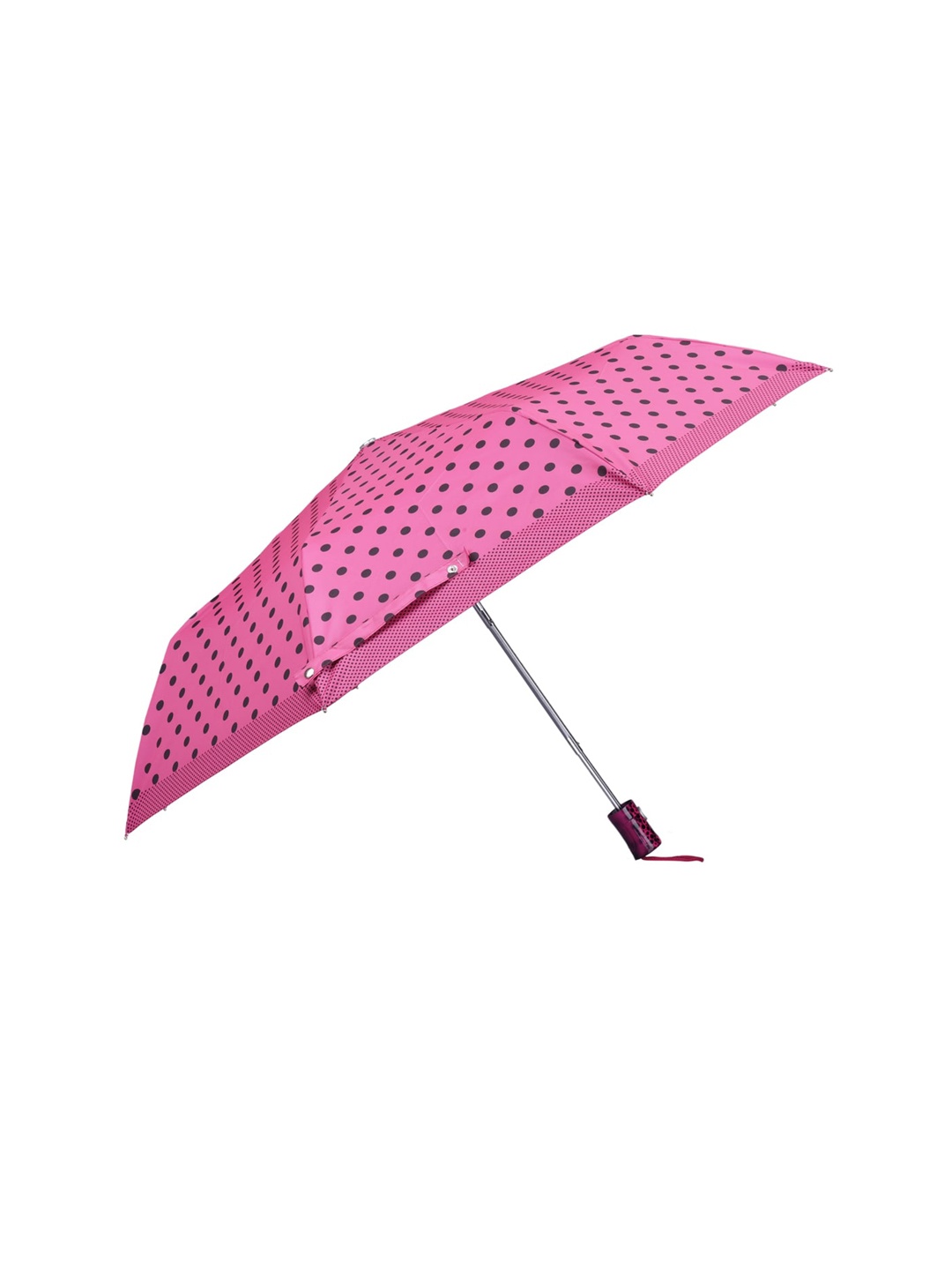 

THE CLOWNFISH Pink & Black Polka Dots Printed 3 Fold Double Coated Umbrella