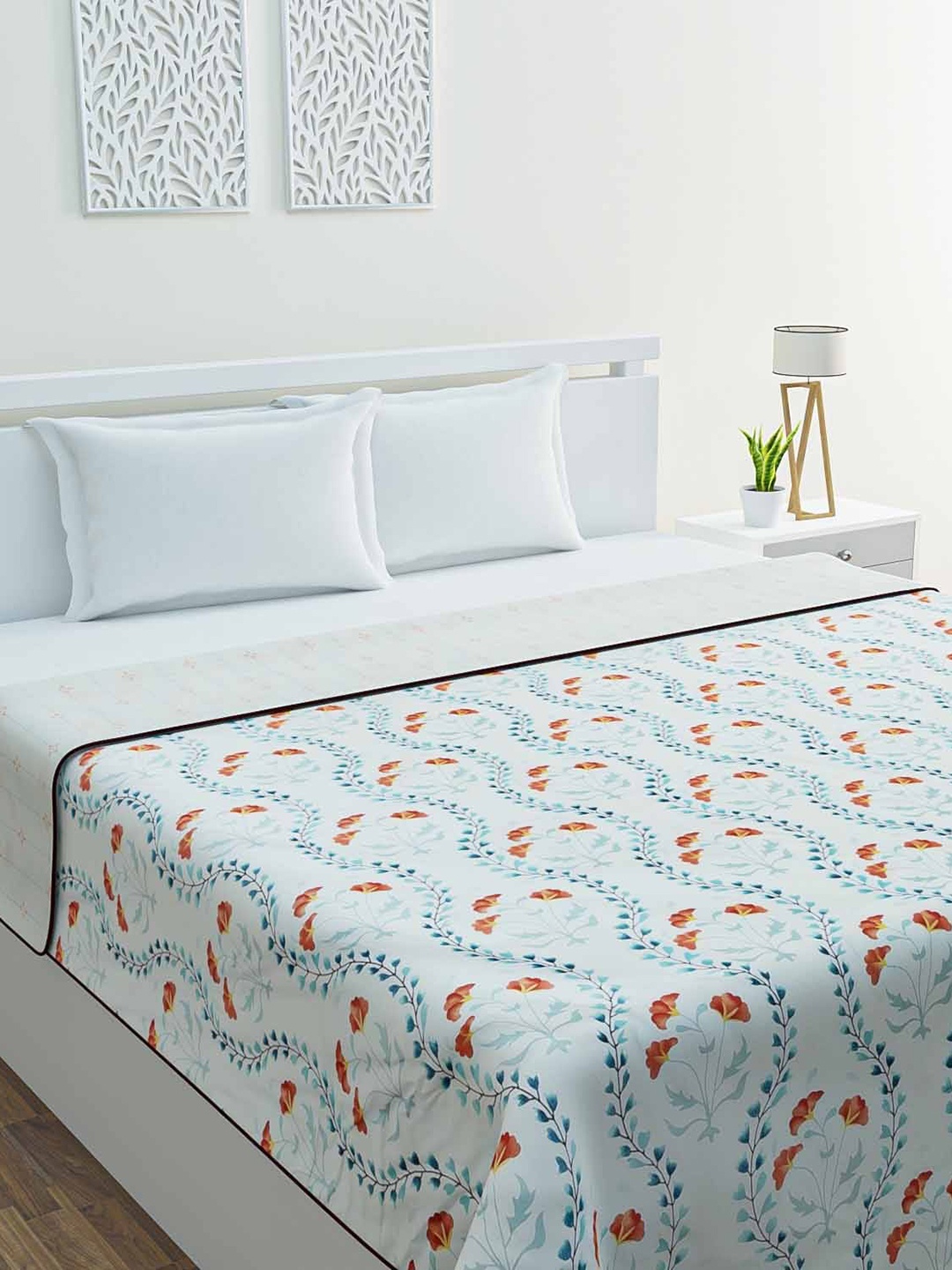 

haus & kinder Brown & White Floral AC Room 300 GSM Double Bed Dohar