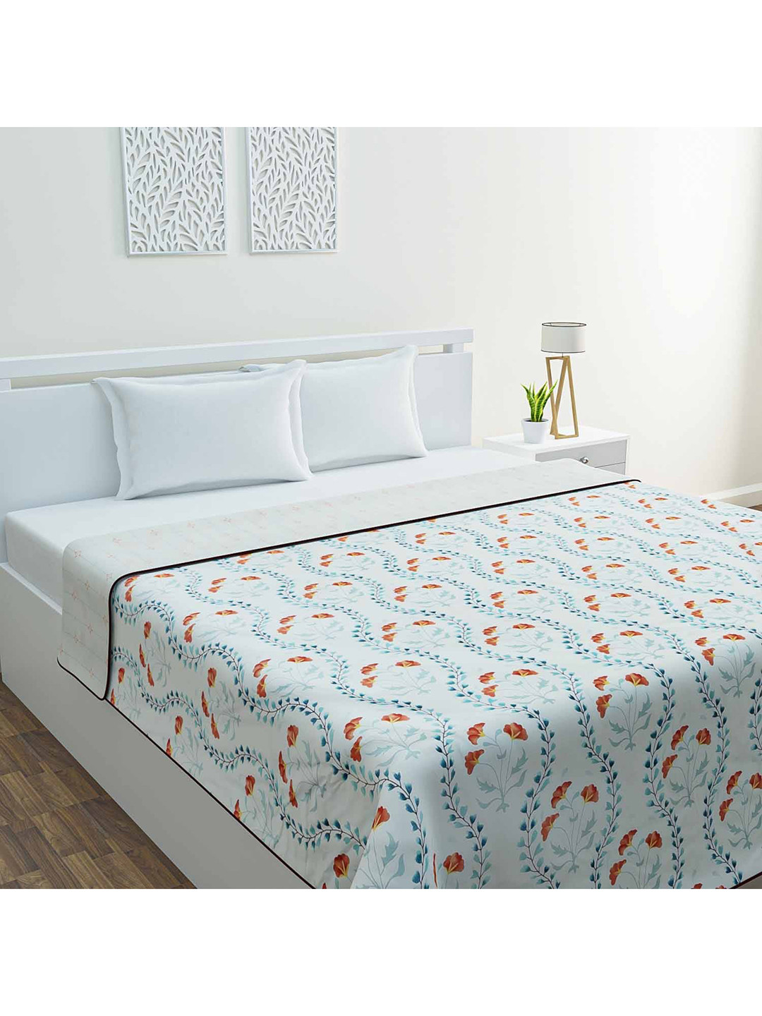 

haus & kinder Brown & Blue Floral AC Room 300 GSM Single Bed Dohar